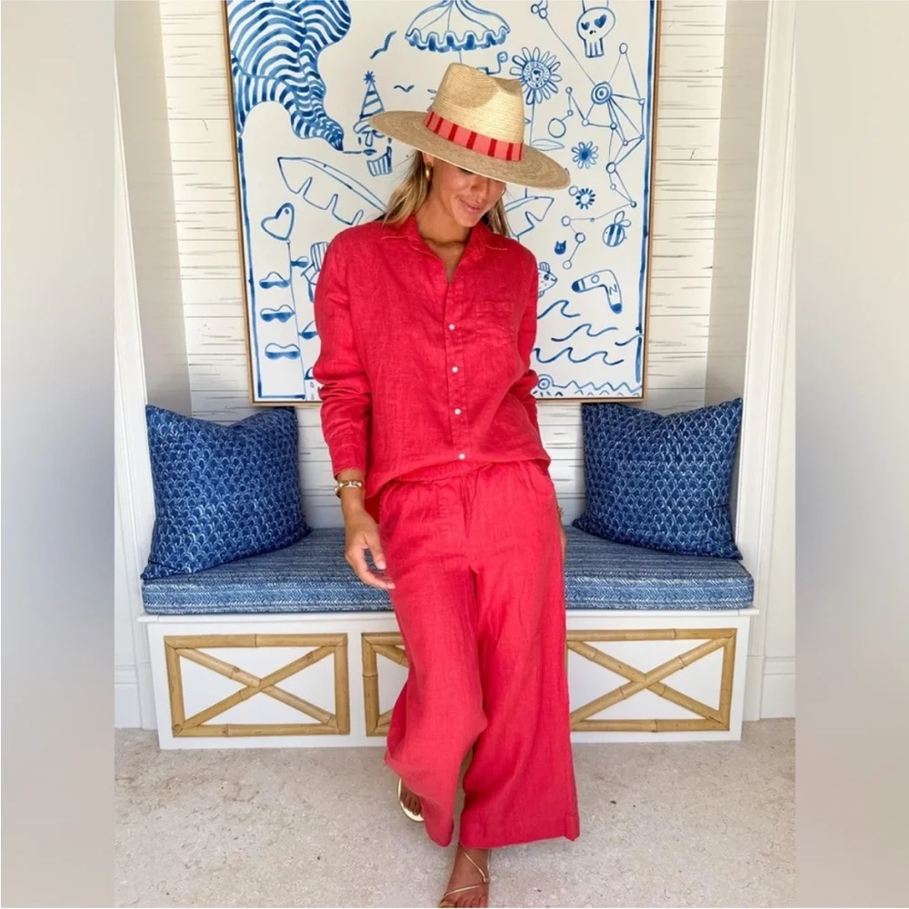 Frank & Eileen Tuscany Getaway Set Sz XS Summer Red Washed Italian Linen NEW - Picture 2 of 10